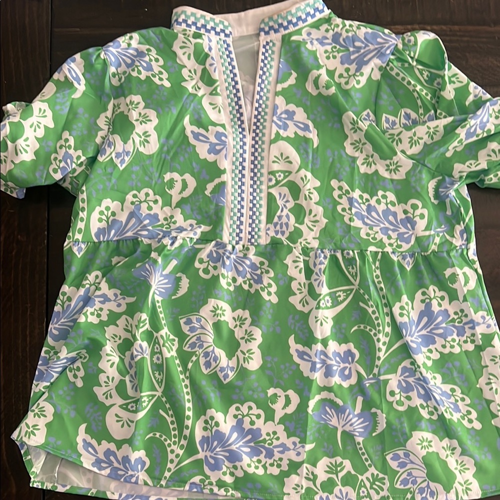Floral Green and Blue Kids Shirt